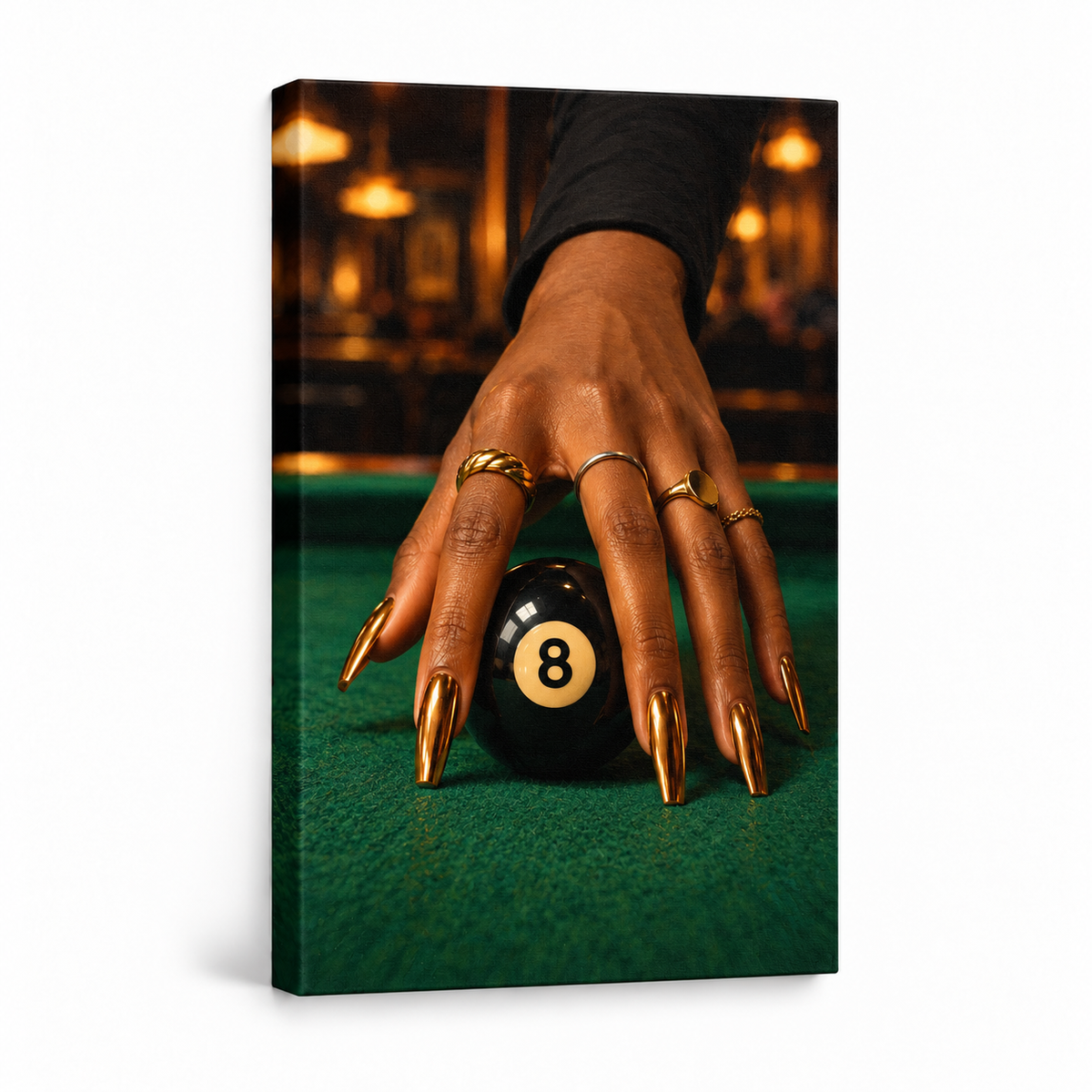 Golden Nails Eight Ball — Stretched Canvas product view | AUSJOJO
