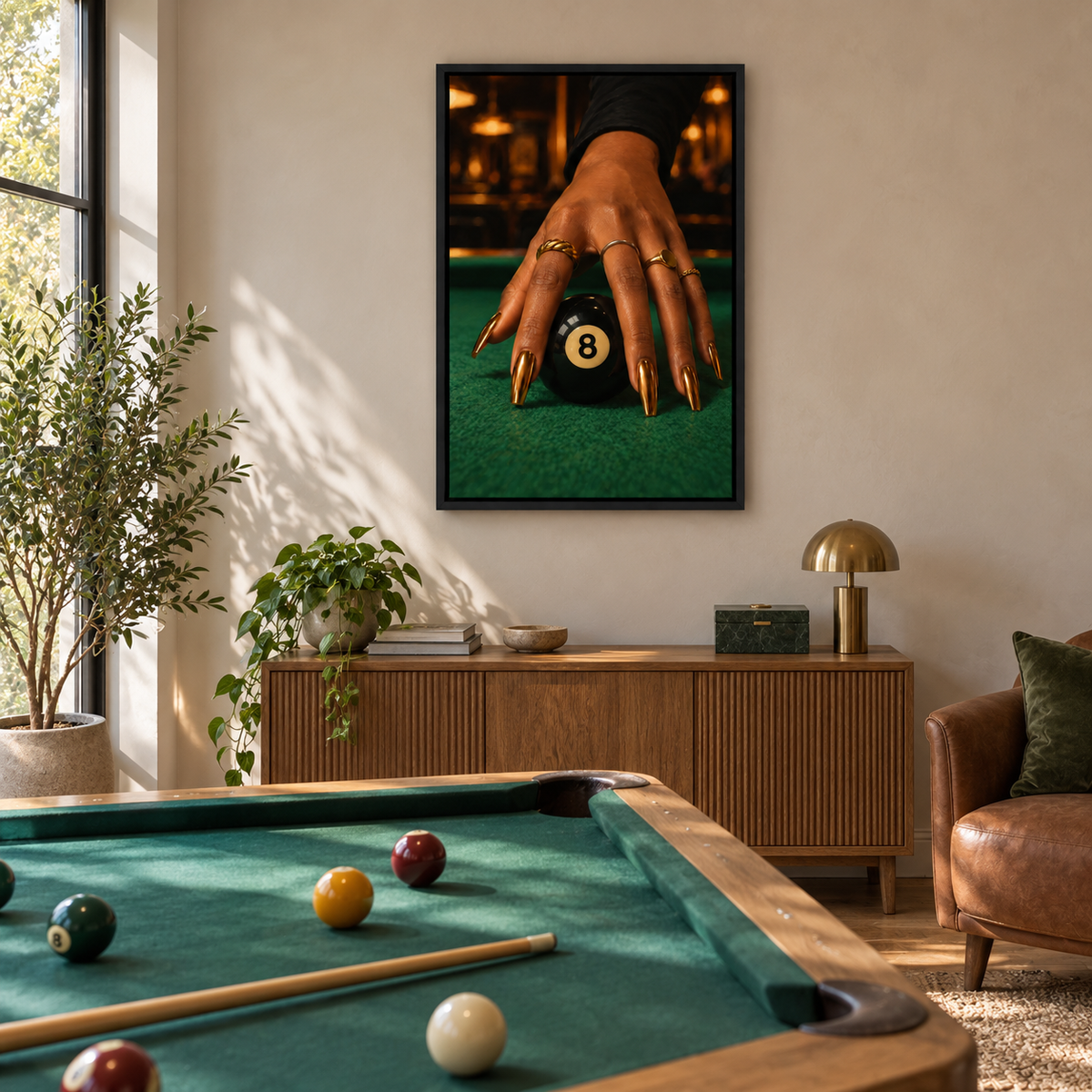 Golden Nails Eight Ball — Black Frame room scene | AUSJOJO