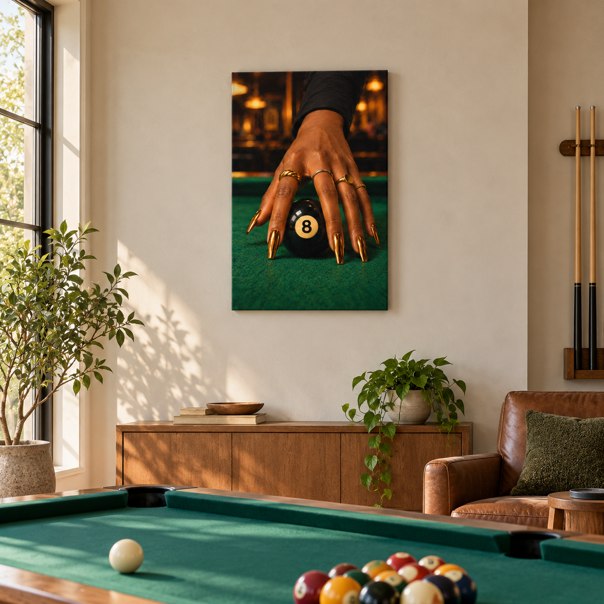 Golden Nails Eight Ball — Stretched Canvas room scene | AUSJOJO
