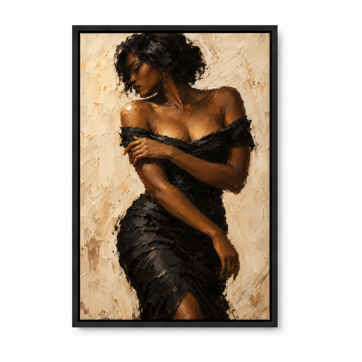 Cream Gestural Black Dress — Black Frame finish product view | AUSJOJO