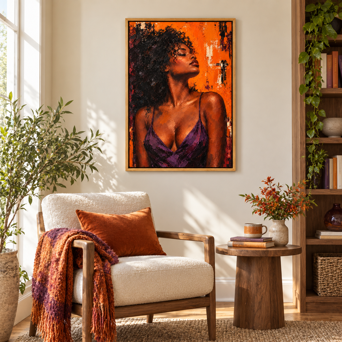 Orange Upward Portrait — Brown Frame room scene | AUSJOJO