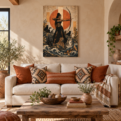 Mythic Female Archer — Stretched Canvas room scene | AUSJOJO