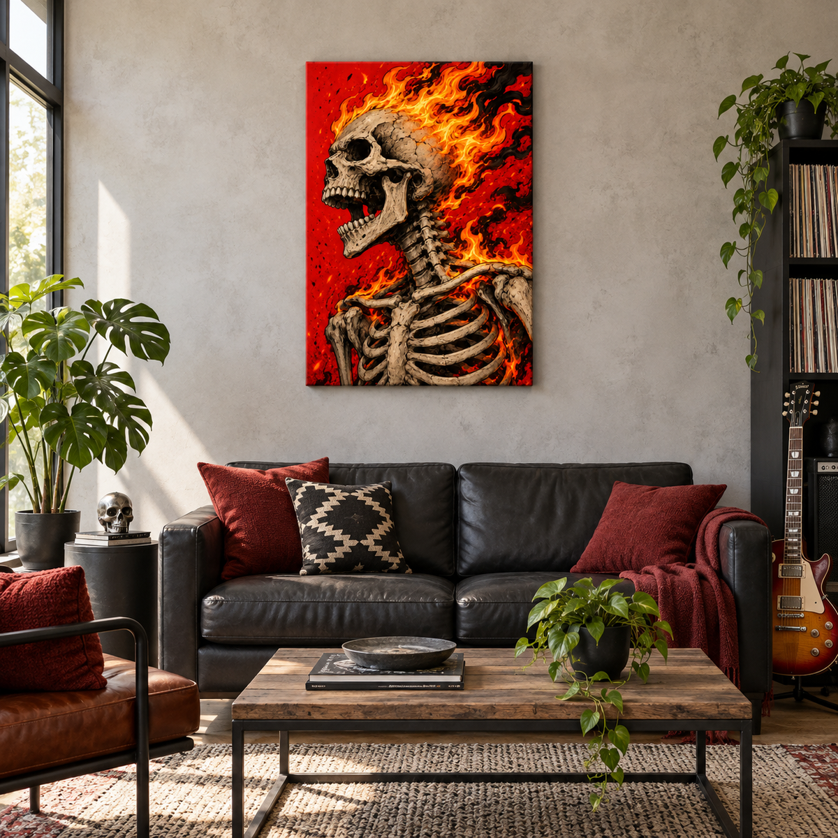 Flaming Skeleton — Black Frame room scene | AUSJOJO