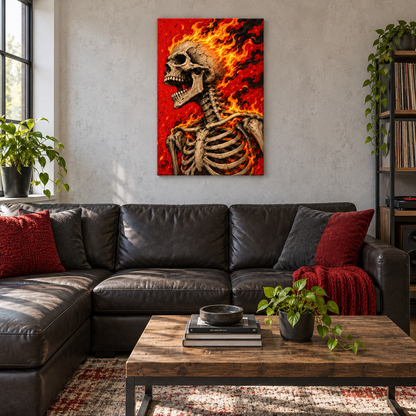 Flaming Skeleton — Stretched Canvas room scene | AUSJOJO