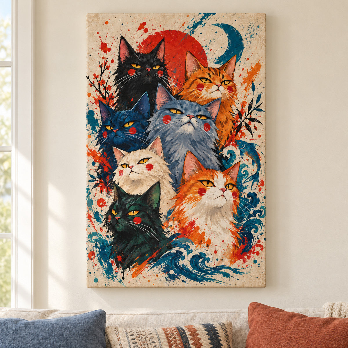 Seven Colorful Cats — framed artwork main view | AUSJOJO