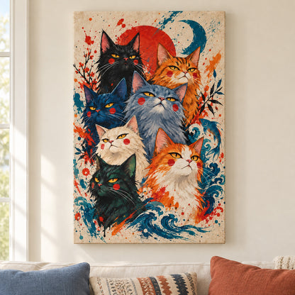 Seven Colorful Cats — framed artwork main view | AUSJOJO