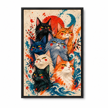 Seven Colorful Cats — Black Frame finish product view | AUSJOJO