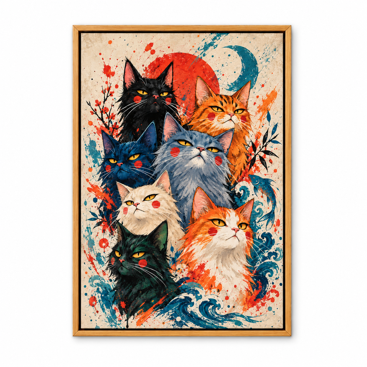 Seven Colorful Cats — Brown Frame finish product view | AUSJOJO