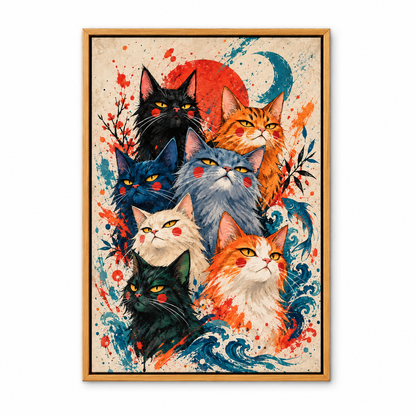 Seven Colorful Cats — Brown Frame finish product view | AUSJOJO