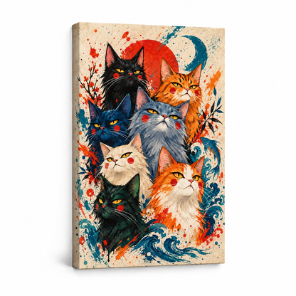 Seven Colorful Cats — Stretched Canvas product view | AUSJOJO