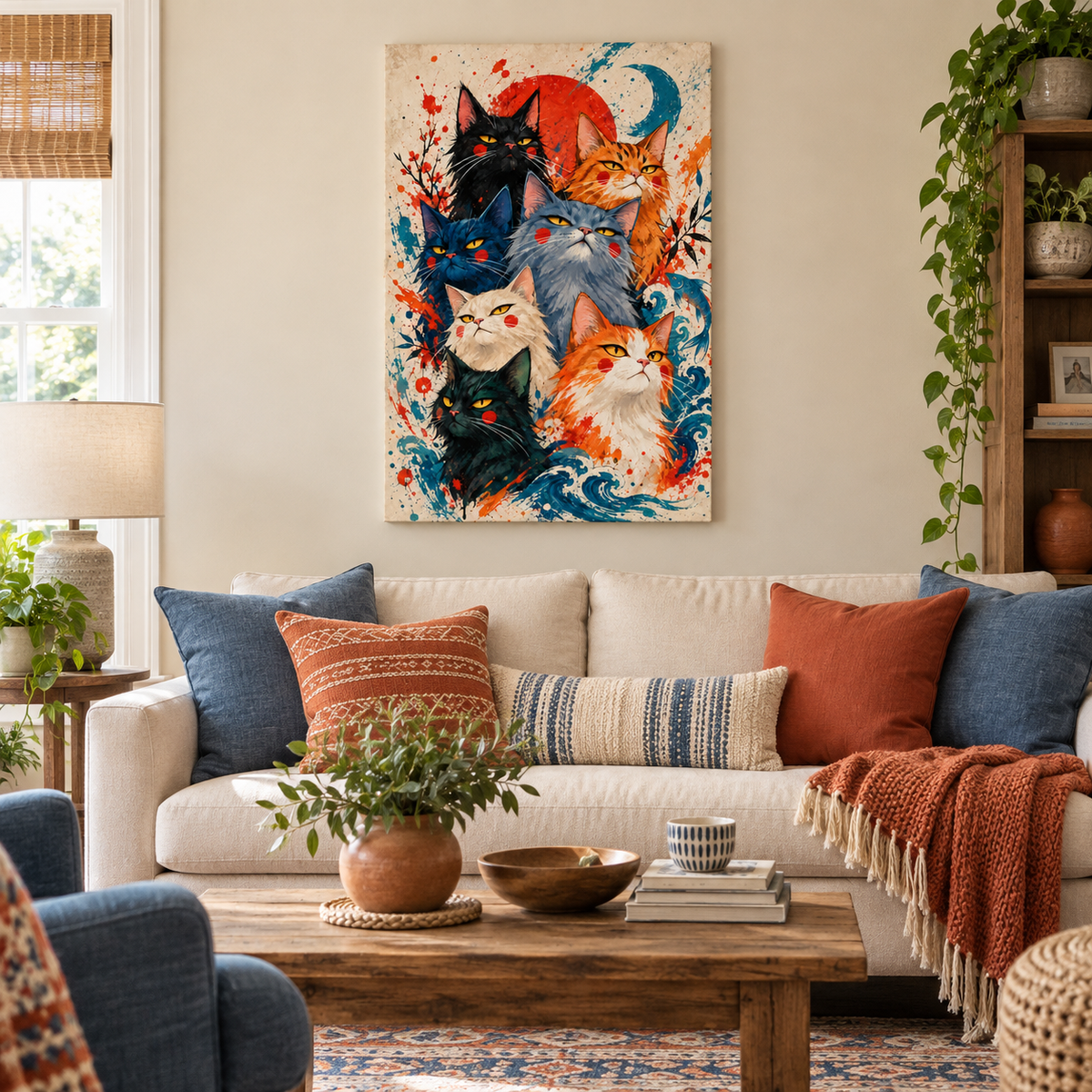 Seven Colorful Cats — Black Frame room scene | AUSJOJO