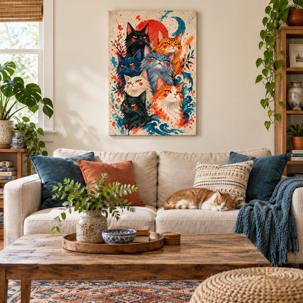 Seven Colorful Cats — Brown Frame room scene | AUSJOJO