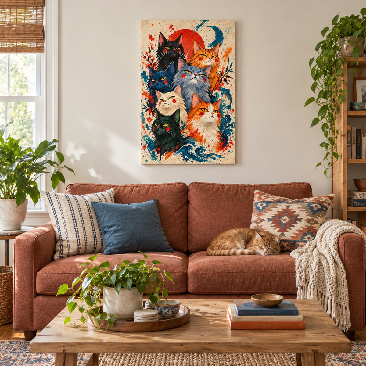 Seven Colorful Cats — Stretched Canvas room scene | AUSJOJO
