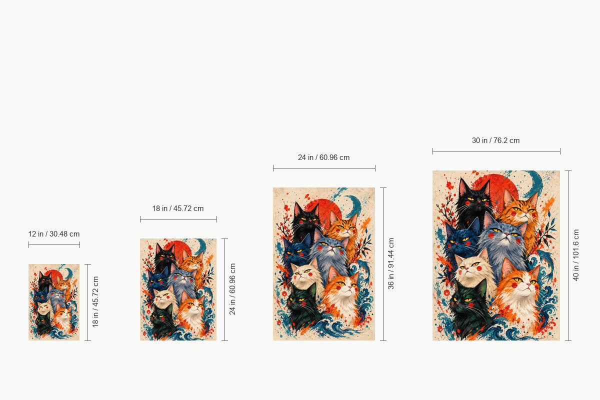 Seven Colorful Cats — size comparison guide | AUSJOJO