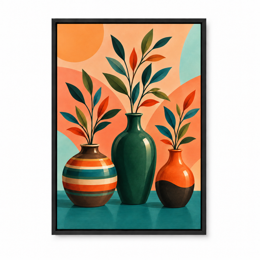 Three Botanical Vases — Black Frame finish product view | AUSJOJO