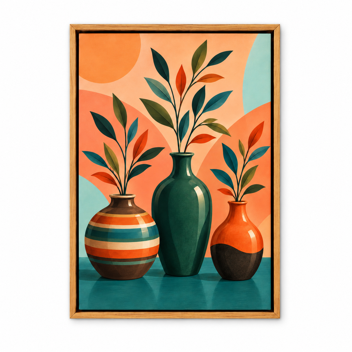 Three Botanical Vases — Brown Frame finish product view | AUSJOJO
