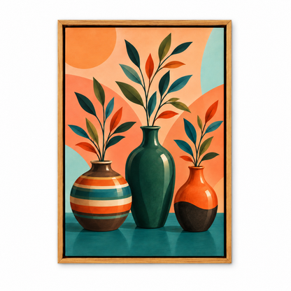 Three Botanical Vases — Brown Frame finish product view | AUSJOJO