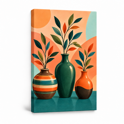 Three Botanical Vases — Stretched Canvas product view | AUSJOJO