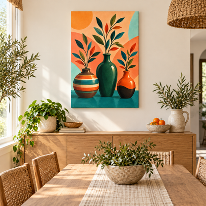 Three Botanical Vases — Black Frame room scene | AUSJOJO