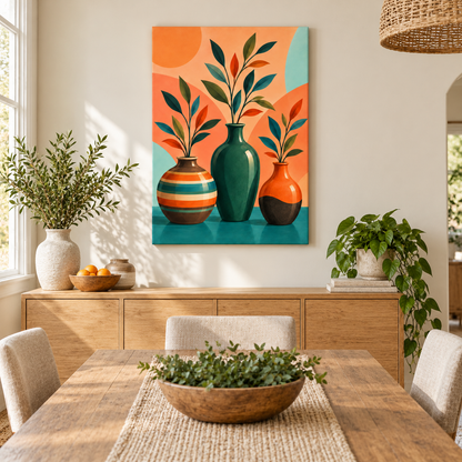 Three Botanical Vases — Brown Frame room scene | AUSJOJO