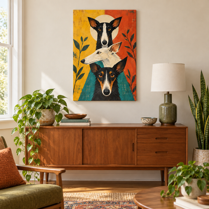 Three Geometric Dogs — Brown Frame room scene | AUSJOJO