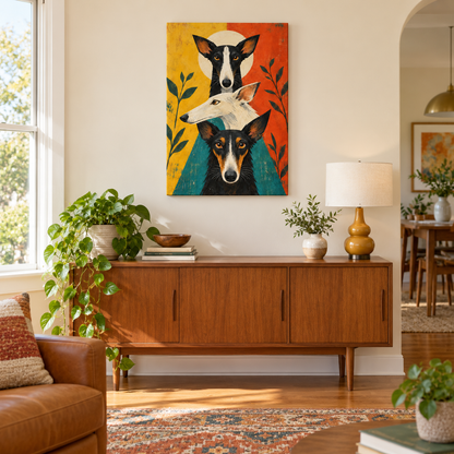 Three Geometric Dogs — Stretched Canvas room scene | AUSJOJO