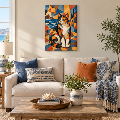 Cubist Calico Cat — Black Frame room scene | AUSJOJO