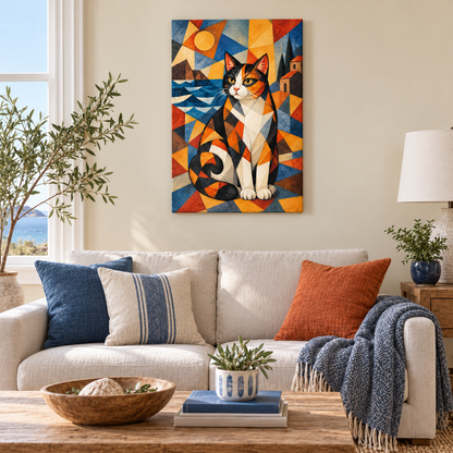 Cubist Calico Cat — Brown Frame room scene | AUSJOJO