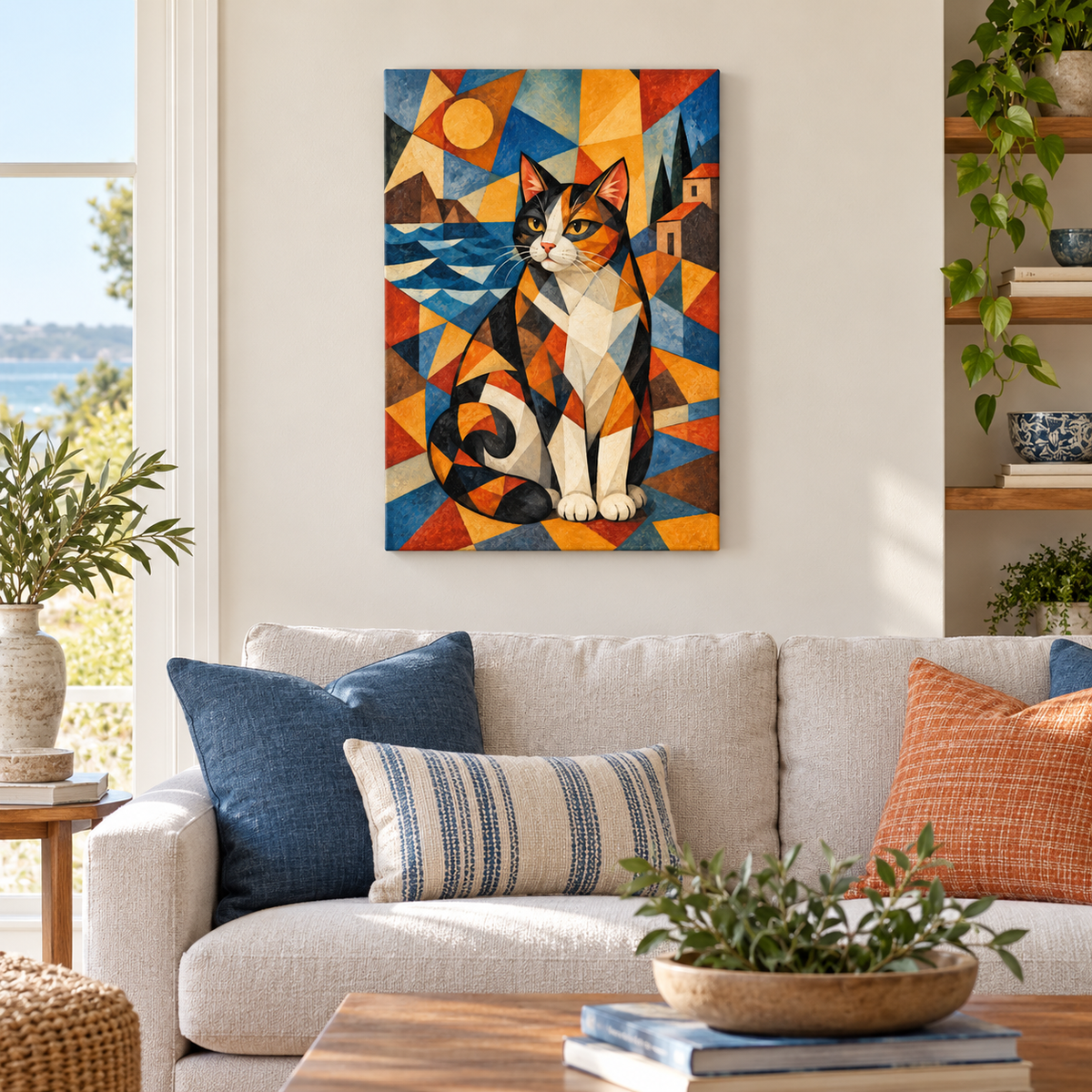 Cubist Calico Cat — Stretched Canvas room scene | AUSJOJO
