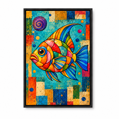 Mosaic Tropical Fish — Black Frame finish product view | AUSJOJO
