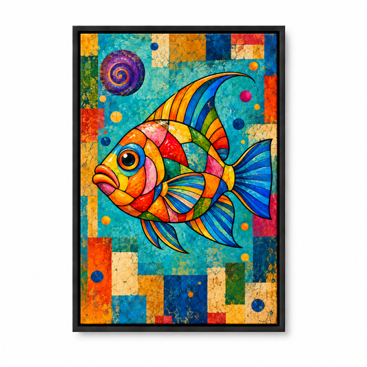 Mosaic Tropical Fish — Black Frame finish product view | AUSJOJO