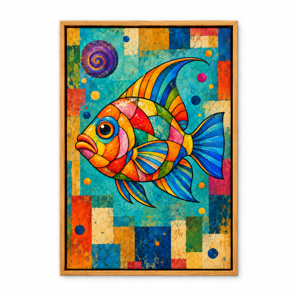 Mosaic Tropical Fish — Brown Frame finish product view | AUSJOJO