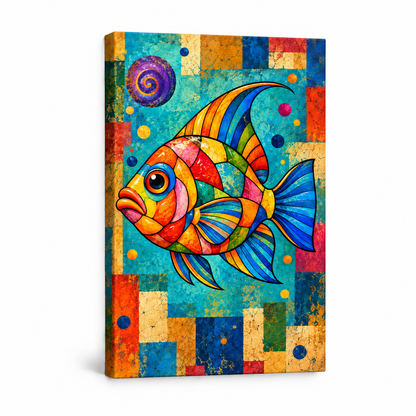 Mosaic Tropical Fish — Stretched Canvas product view | AUSJOJO