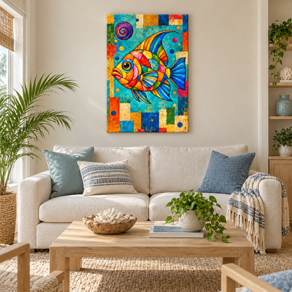 Mosaic Tropical Fish — Black Frame room scene | AUSJOJO