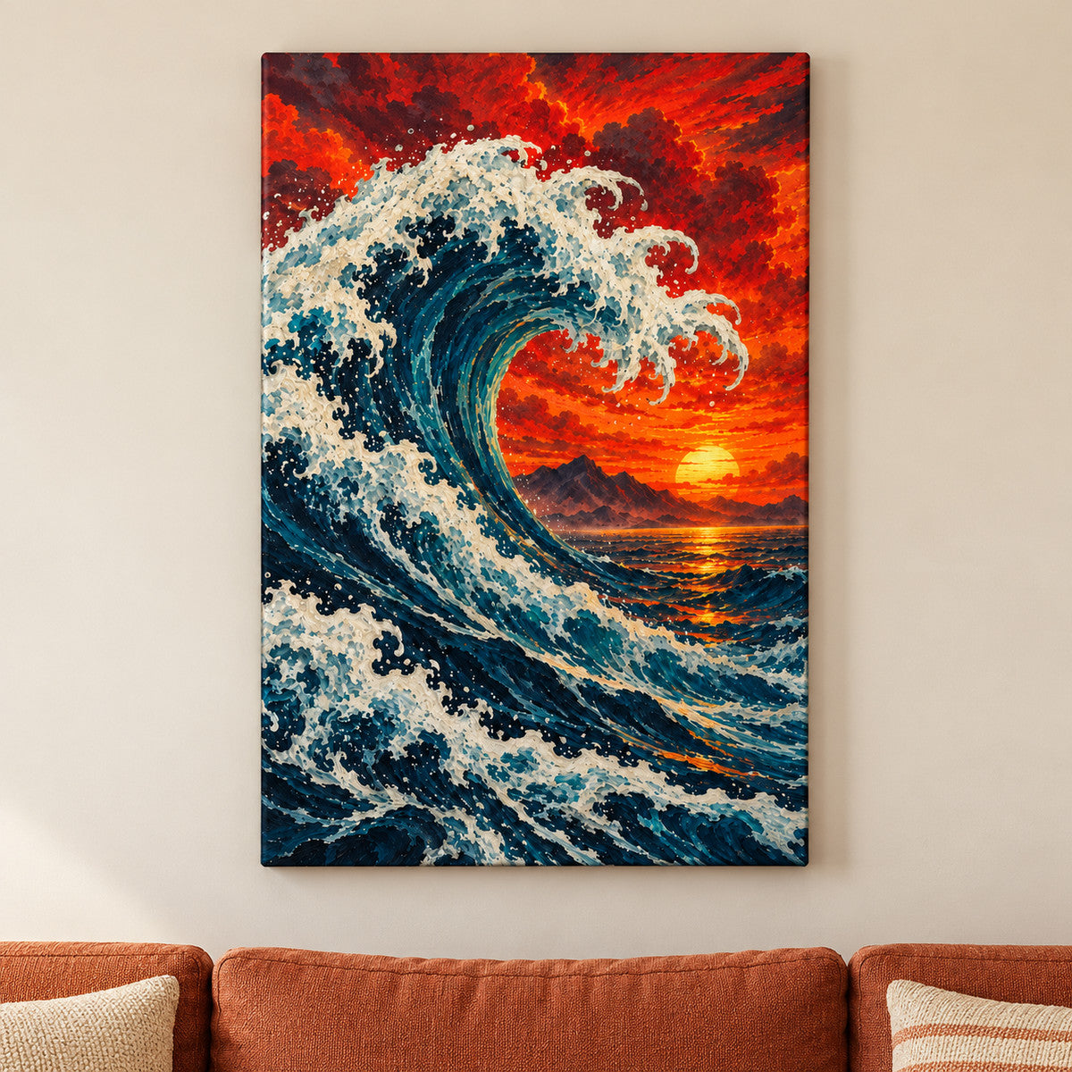 Fiery Sunset Wave — framed artwork main view | AUSJOJO