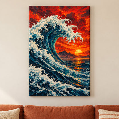 Fiery Sunset Wave — framed artwork main view | AUSJOJO