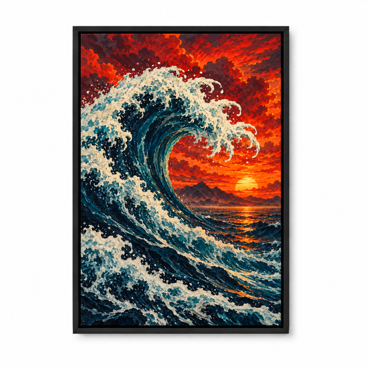 Fiery Sunset Wave — Black Frame finish product view | AUSJOJO