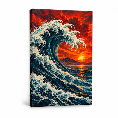 Fiery Sunset Wave — Stretched Canvas product view | AUSJOJO