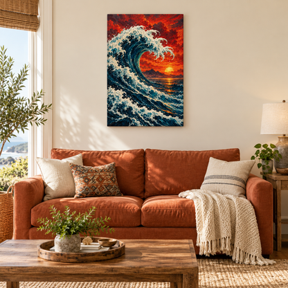 Fiery Sunset Wave — Stretched Canvas room scene | AUSJOJO