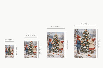 Children Decorating Snowy Christmas Tree — size comparison guide | AUSJOJO