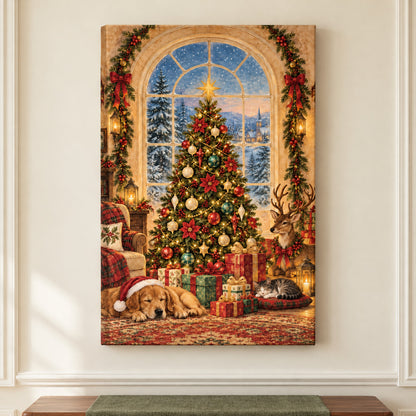 Christmas Tree by Arched Window — framed artwork main view | AUSJOJO