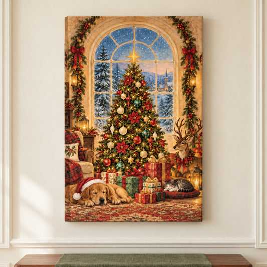 Christmas Tree by Arched Window — framed artwork main view | AUSJOJO
