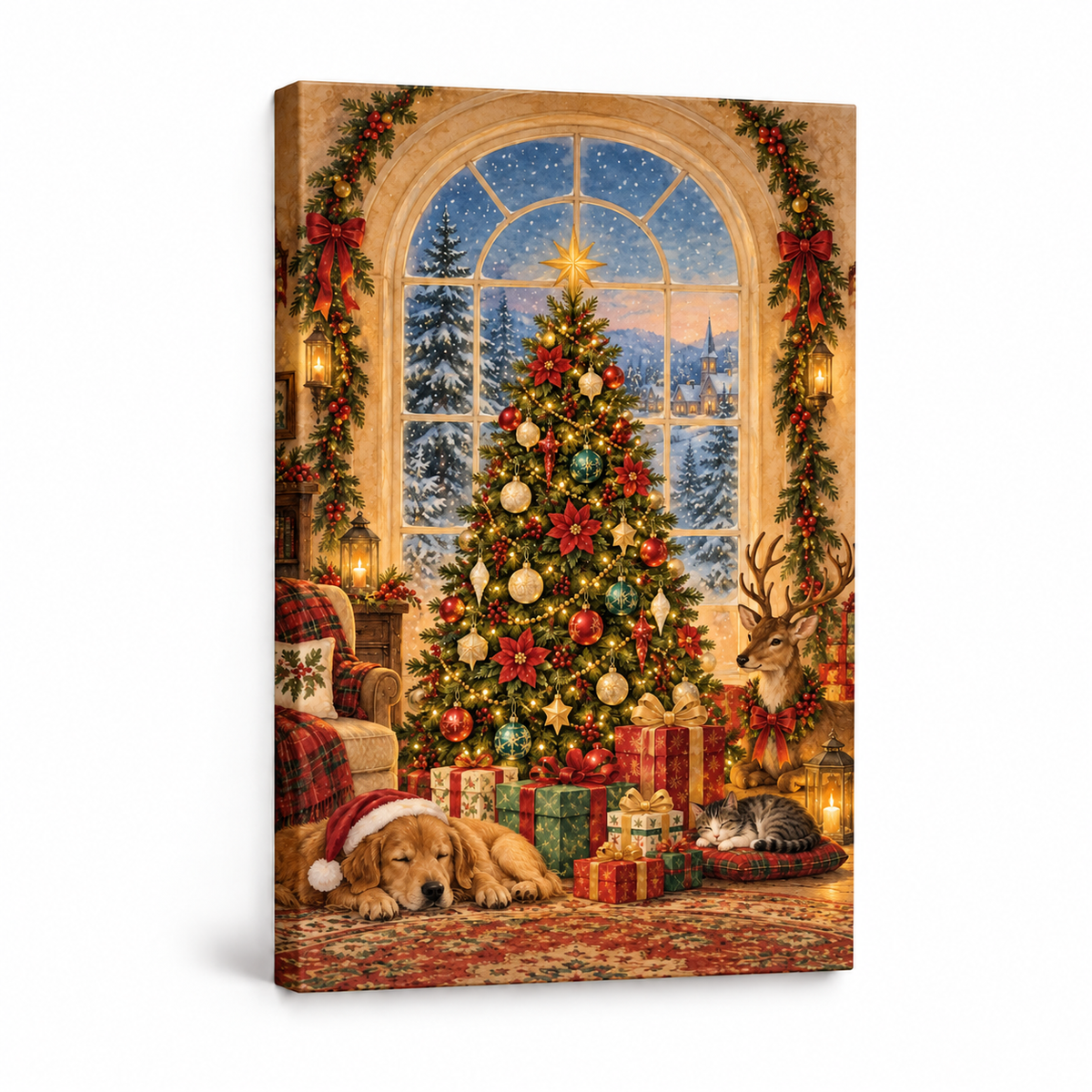 Christmas Tree by Arched Window — Stretched Canvas product view | AUSJOJO