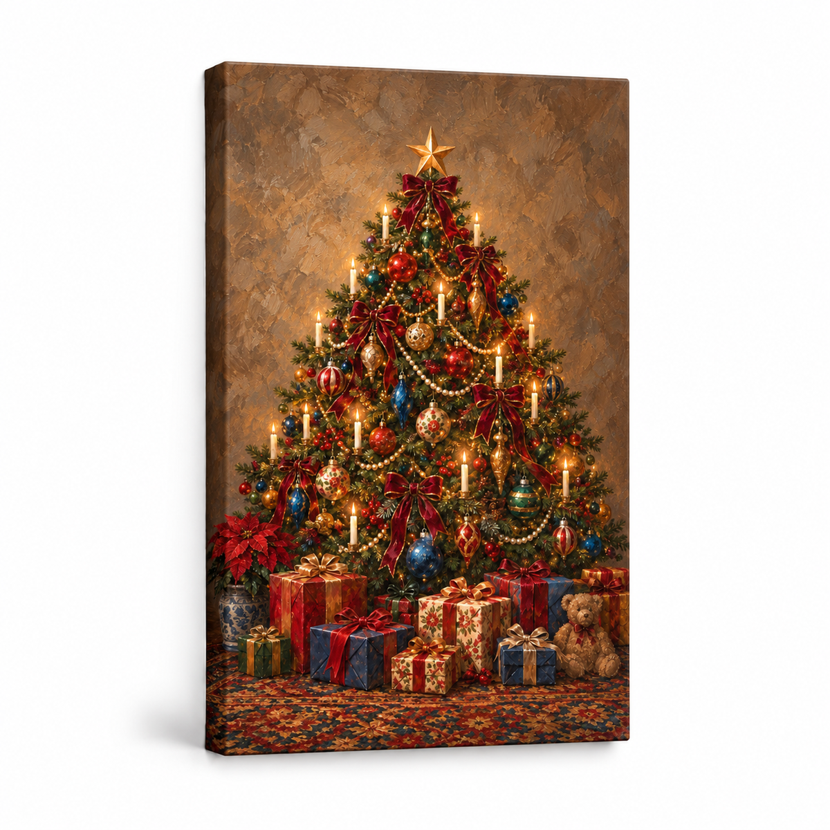 Ornate Vintage Christmas Tree — Stretched Canvas product view | AUSJOJO