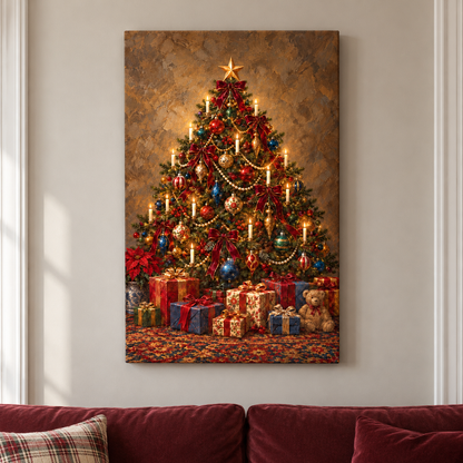 Ornate Vintage Christmas Tree — Stretched Canvas room scene | AUSJOJO