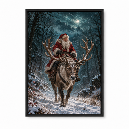 Santa Riding Reindeer — Black Frame finish product view | AUSJOJO