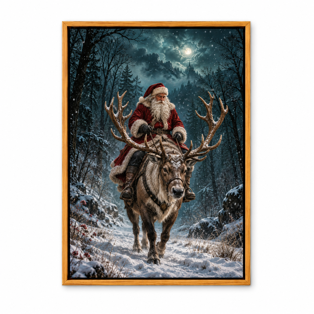 Santa Riding Reindeer — Brown Frame finish product view | AUSJOJO