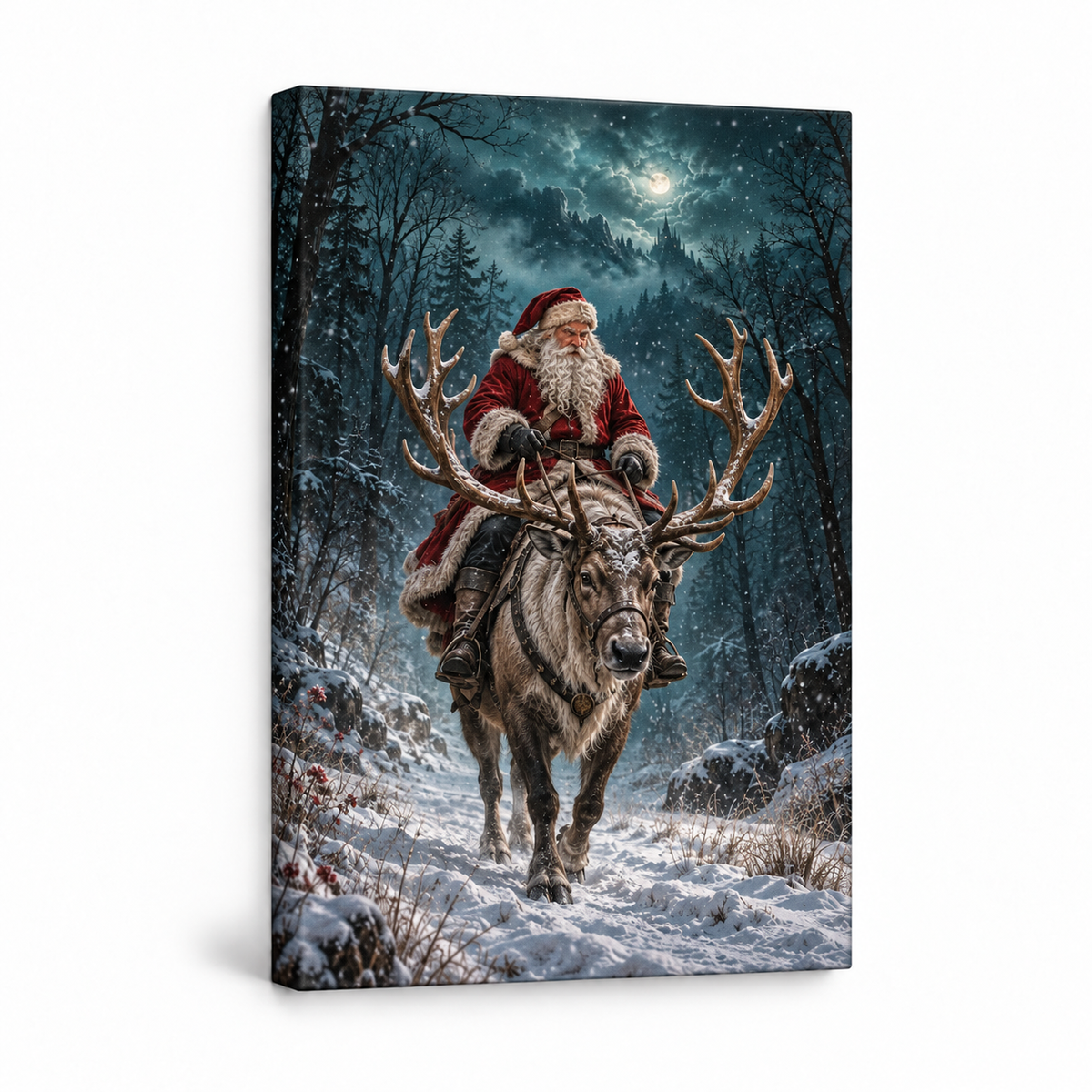 Santa Riding Reindeer — Stretched Canvas product view | AUSJOJO