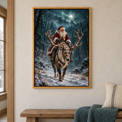 Santa Riding Reindeer — Brown Frame room scene | AUSJOJO