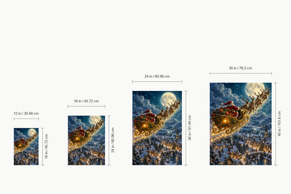 Golden Sleigh over Snowy Town — size comparison guide | AUSJOJO